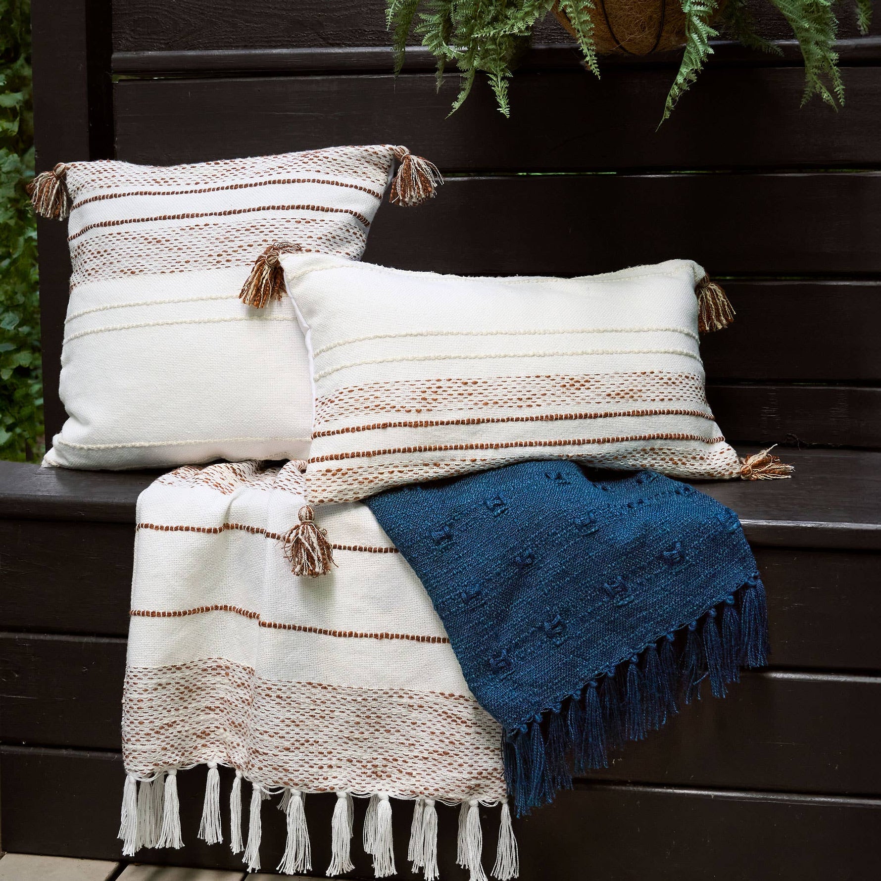 Romy 50x70" Indoor/Outdoor Recycled Woven Throw Blanket: Blue