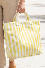 Glossy Striped Large Tote Bag: Pink Tan Stripe