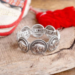 Western Stretchy Bangles – in Worn Silver Tone: Buffalo Coins