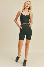 Black Ribbed Seamless Sweetheart Crop Tank Set: Black / L
