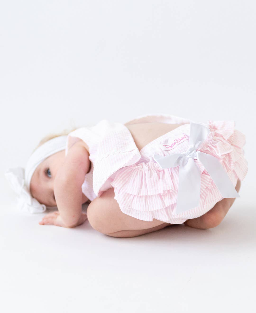 Baby Girls Pink Seersucker Ric Rac Swing Top & Bloomer Set: Pink / 12-18m