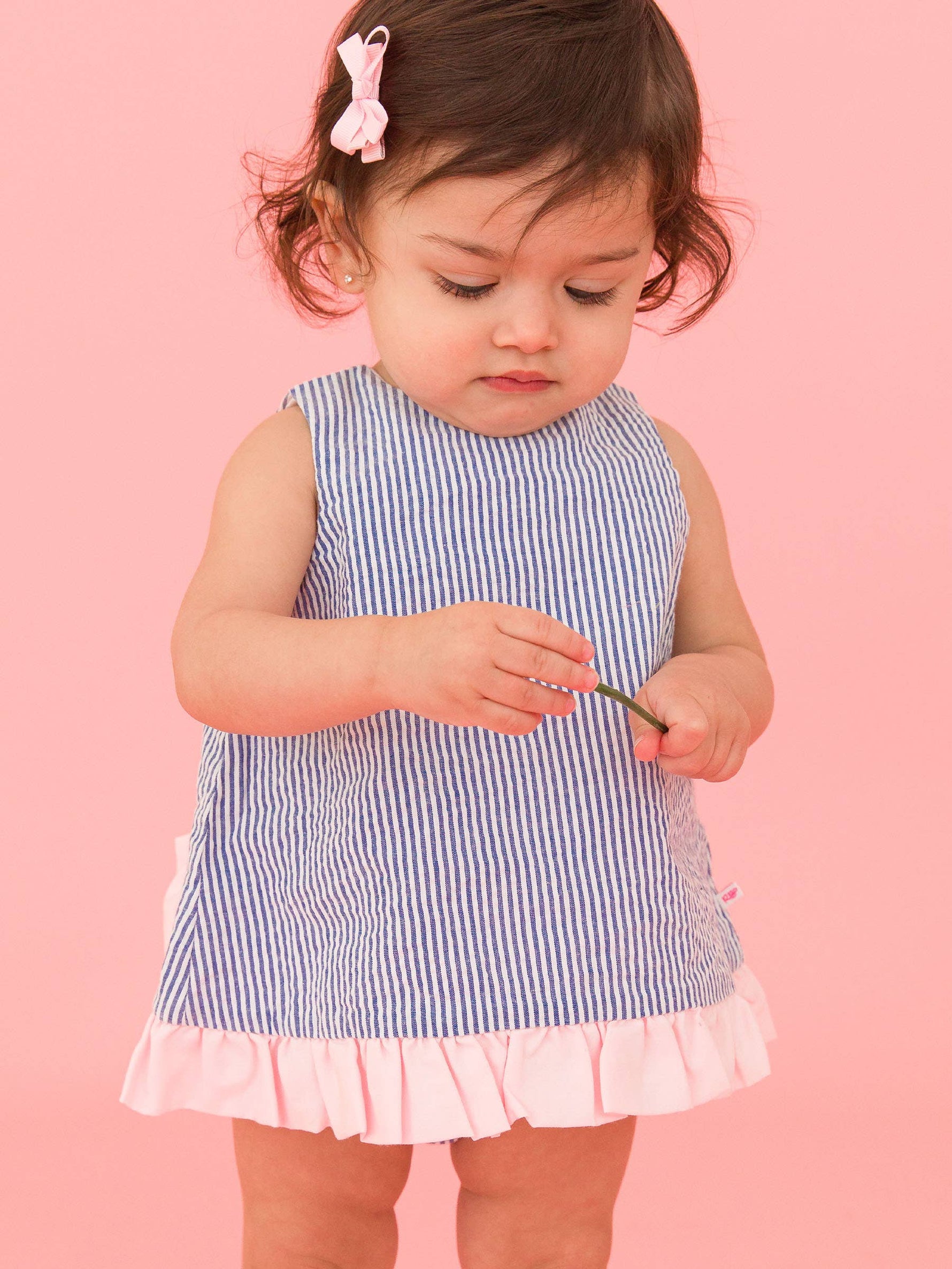 Baby Girls Blue Seersucker Ruffle Swing Top & Bloomer Set: Blue / 2T