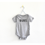 BUBS. Onesie - Baby Boy Clothes: Cream with words in white / 3/6M