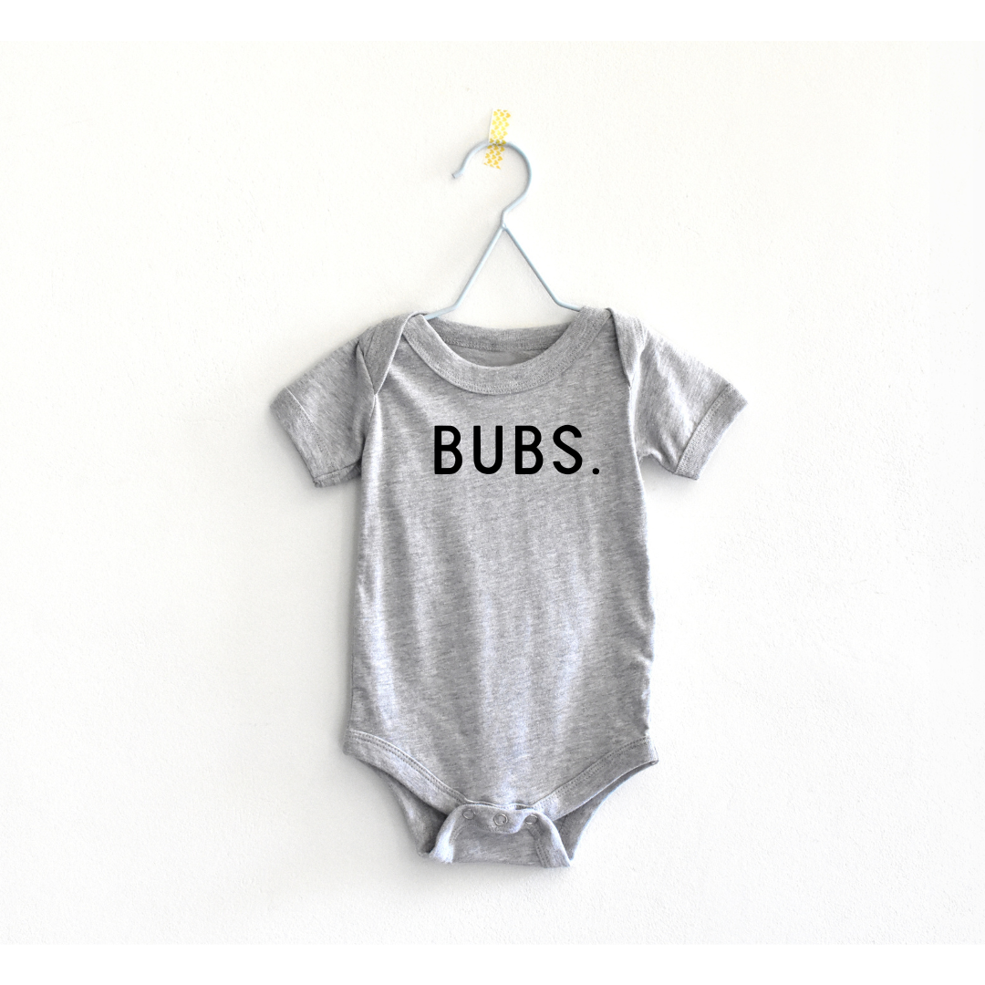 BUBS. Onesie - Baby Boy Clothes: Cream with words in white / 3/6M