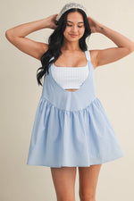 Gingham Print Double Layered Play Dress: Blue / S