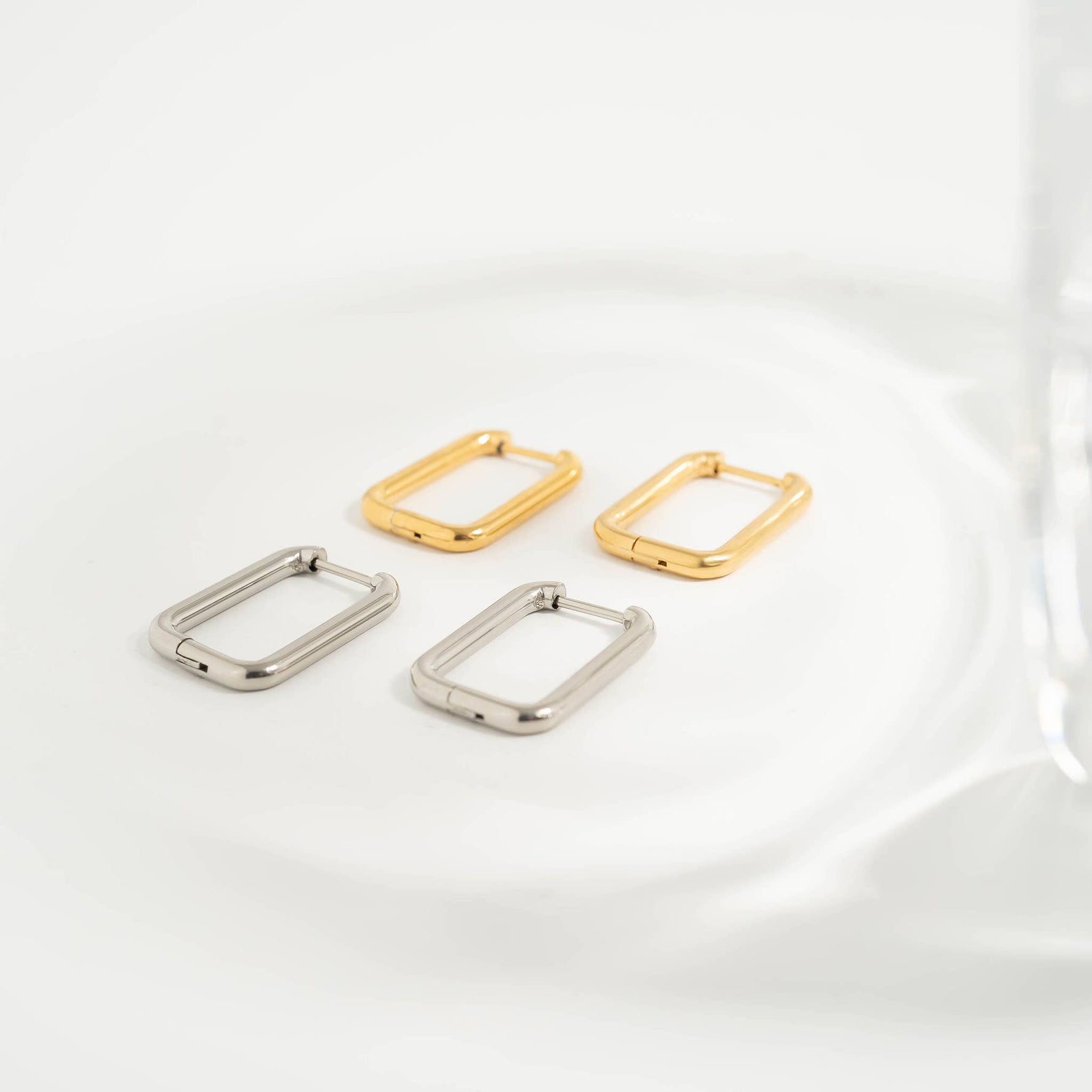 18K Gold PVD Rounded Rectangle Everyday Huggie Earrings: Gold
