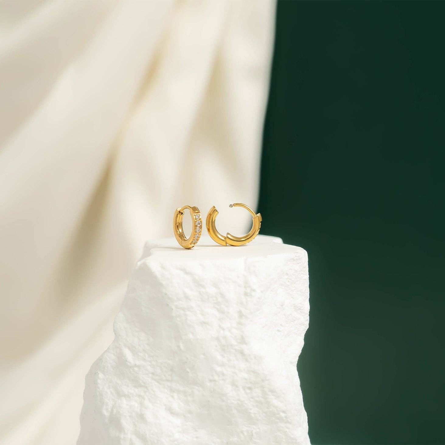 18K Gold PVD Stainless Steel CZ Mini Huggie Earrings