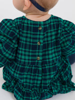 Baby Girls Hayden Plaid Woven Long Sleeve Bubble Romper: Green / 12-18m