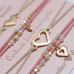 "Mother / Daughter" Pink with Pearls and Gold Hearts Shareable Hair Tie Bracelets