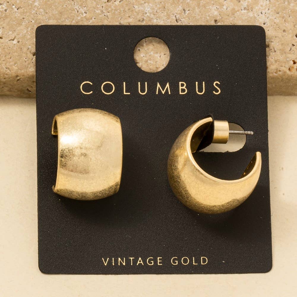 Vintage Gold Curved Wide Chunky Hoop Earrings: GOLD