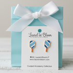 Prettiest Pickler Pickleball Stud Earrings: Navy, Blue & White Stripe