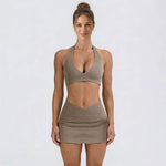 Women's Tennis Set:Halterneck Tank Top And Cross-Waist Skirt: Coffee / M