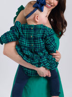 Baby Girls Hayden Plaid Woven Long Sleeve Bubble Romper: Green / 18-24m