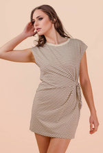 Stripe Knit Sleeveless Mini Dress W/ Tie Detail: CHOCO/CREAM