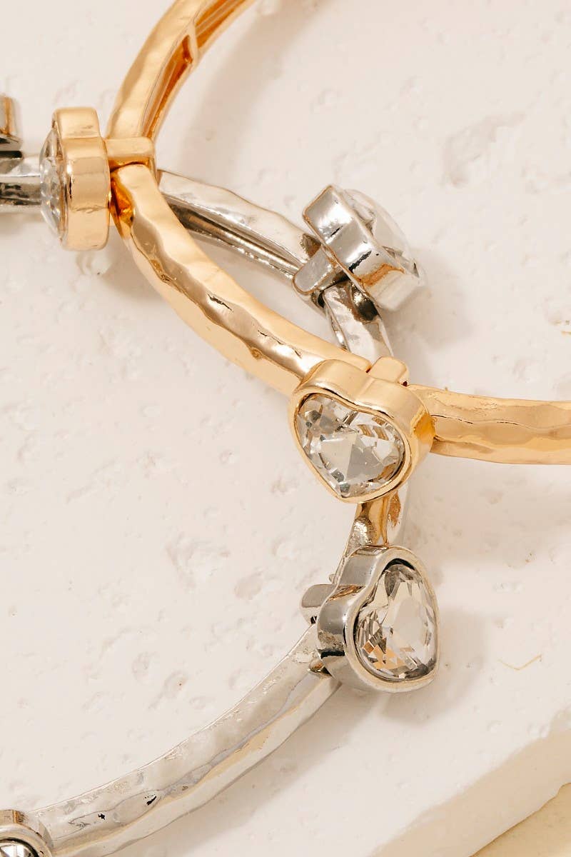 Rhinestone Hearts Elastic Metallic Bracelet