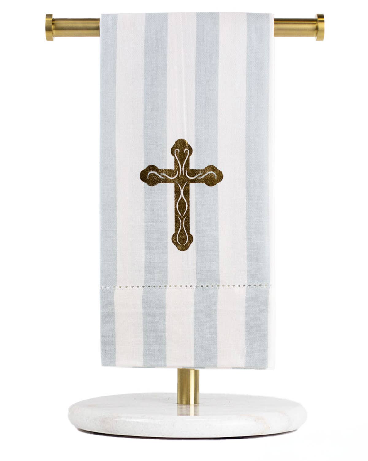 Everlasting Cross Hemstitch Hand Towel White/Ice/Gold  20x28