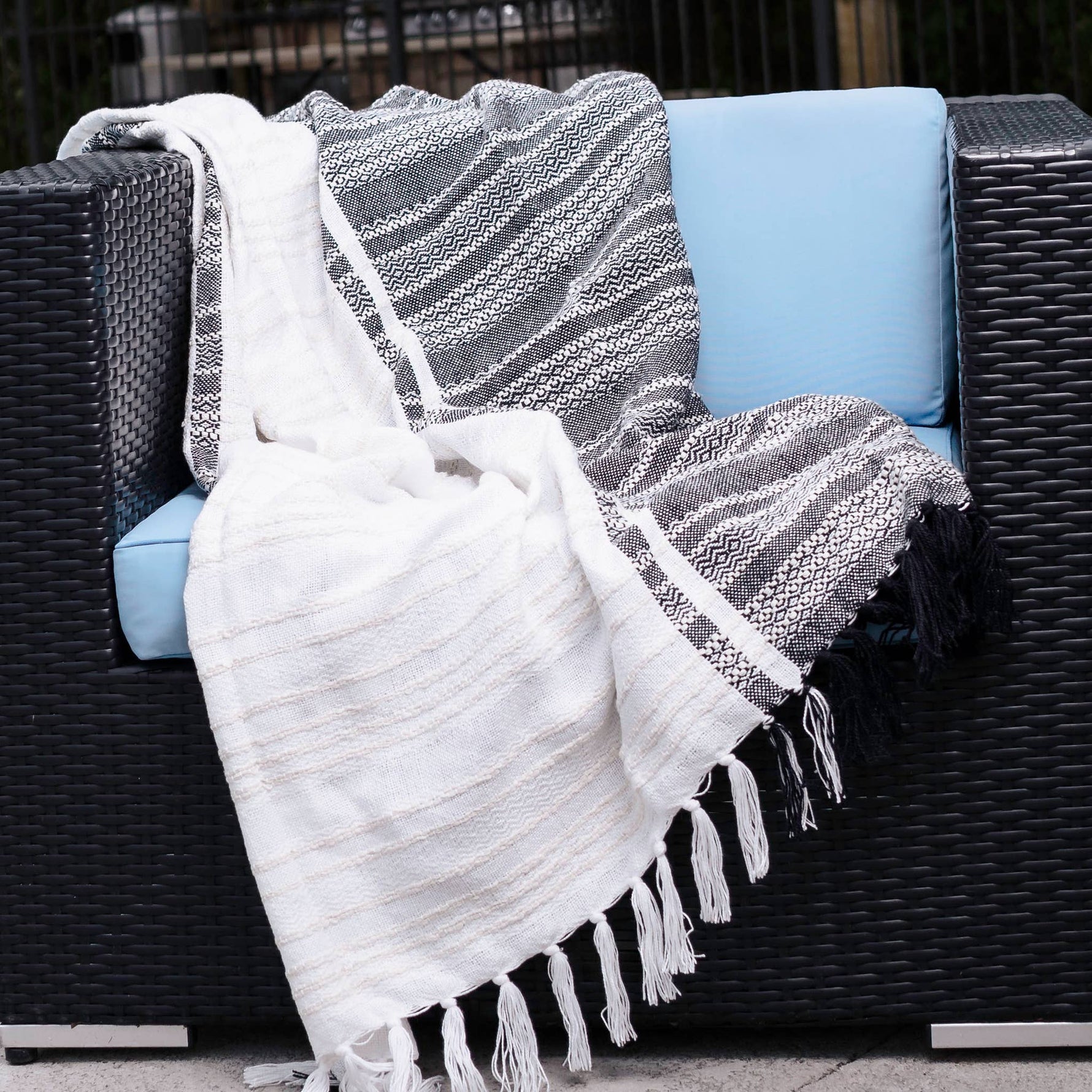 Genevieve 50x70" Indoor/Outdoor Recycled Woven Throw Blanket: Blue