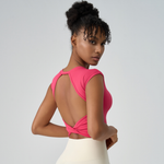 Women's Crew Neck Pleated-Back Open Sports Tank Top: Black / M
