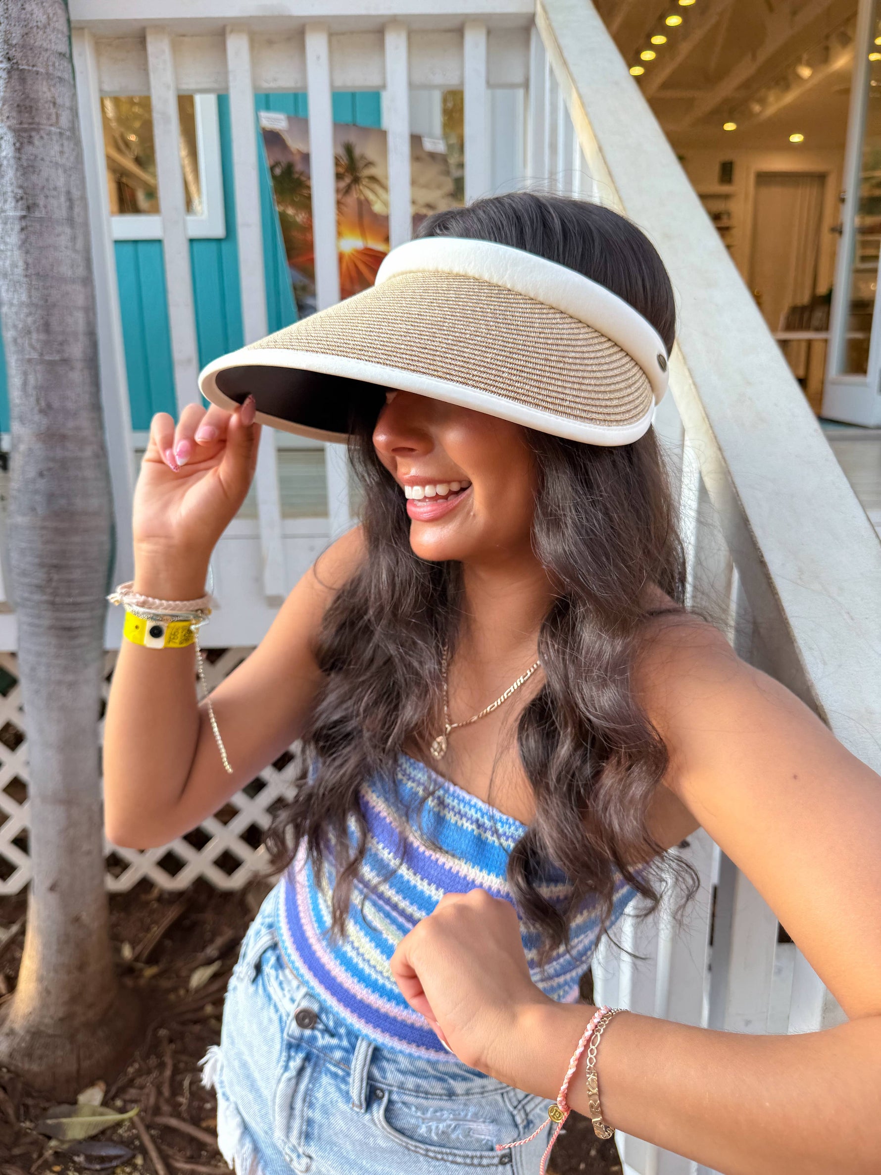 CC Adjustable Straw Visor Sunhat: Navy