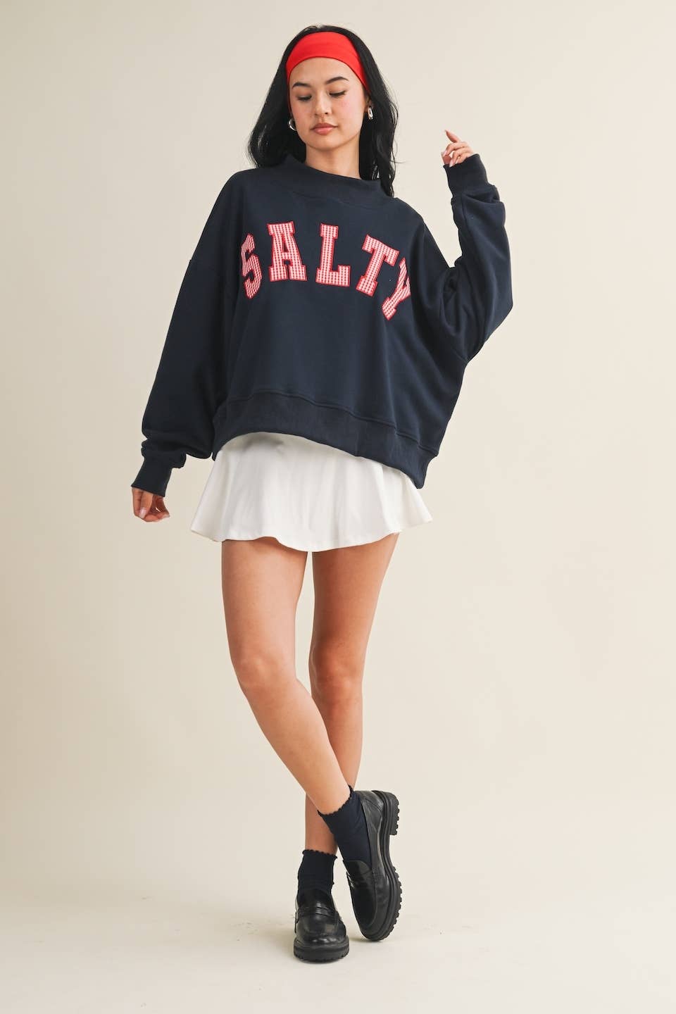 Salty Oversized Mock Neck Sweatshirt: Navy / M