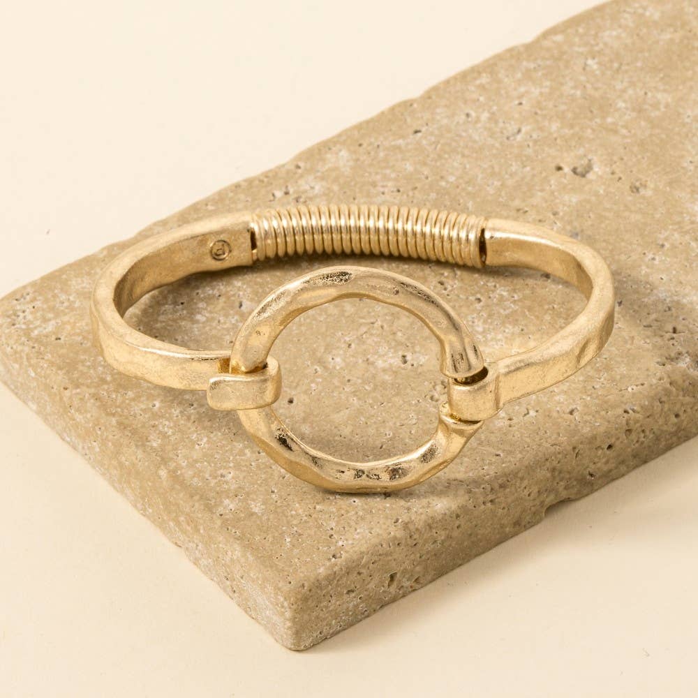 Gold Hammered Circle Bangle Bracelet