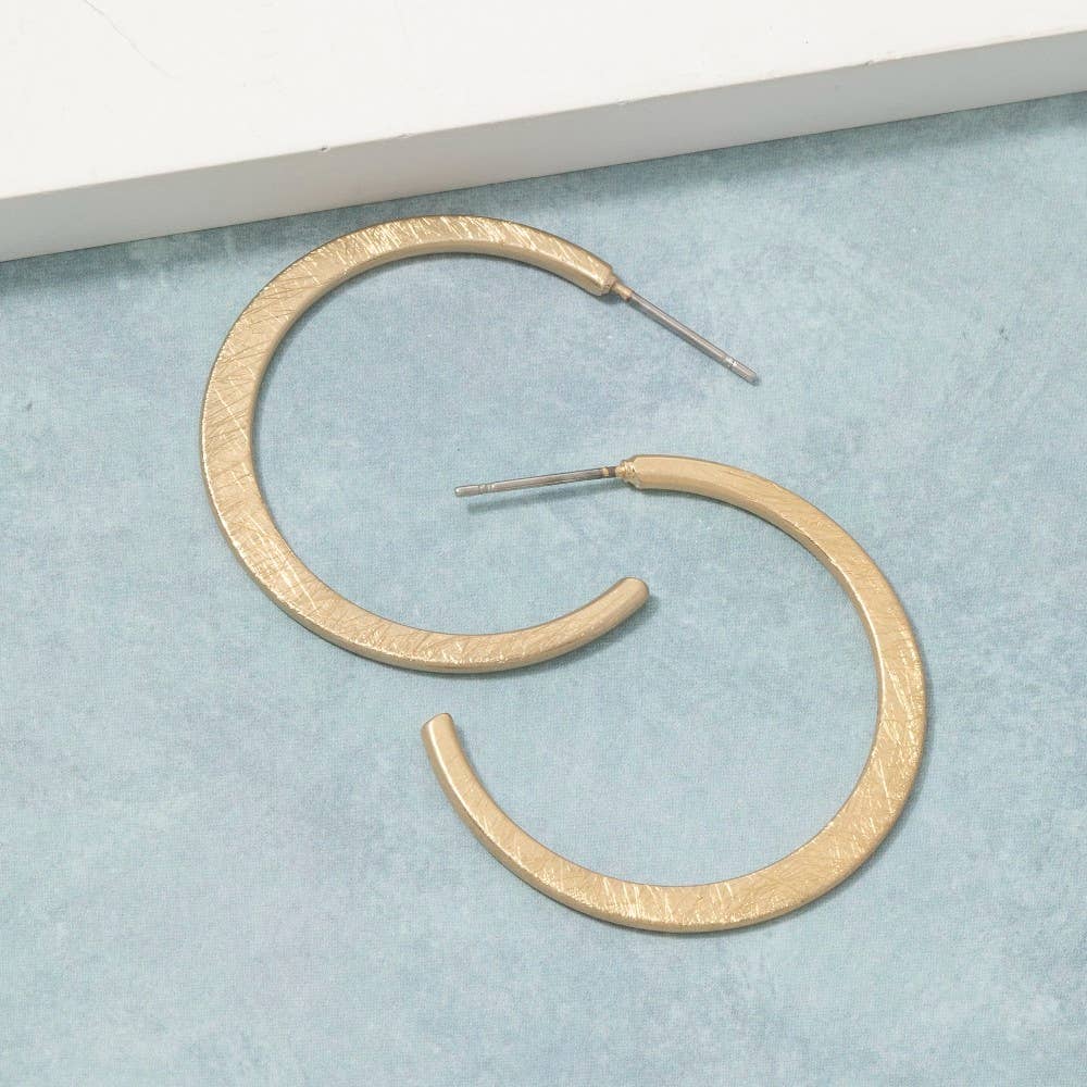 Bushed Texture Gold Hoop Earrings