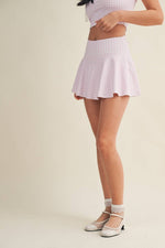 Gingham Print Mini Circle Skort with Bow Back and Lace Trim: Blue Gingham / L