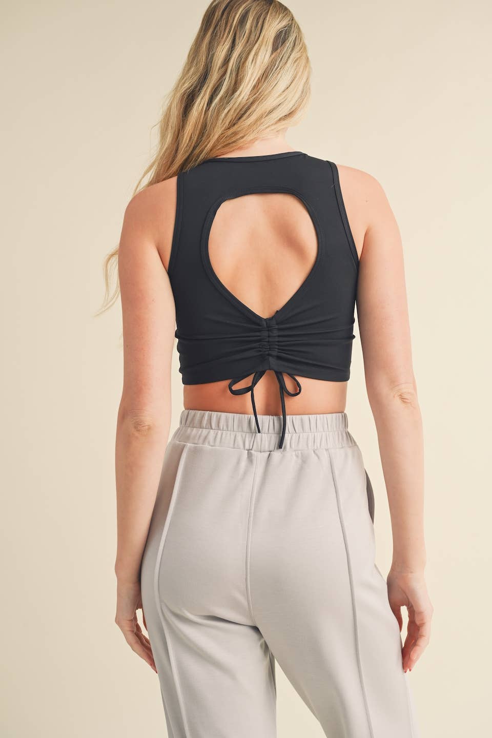 Corset Inspired Cropped Tank Top: Cream / M
