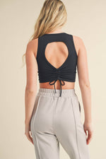 Corset Inspired Cropped Tank Top: Cream / L