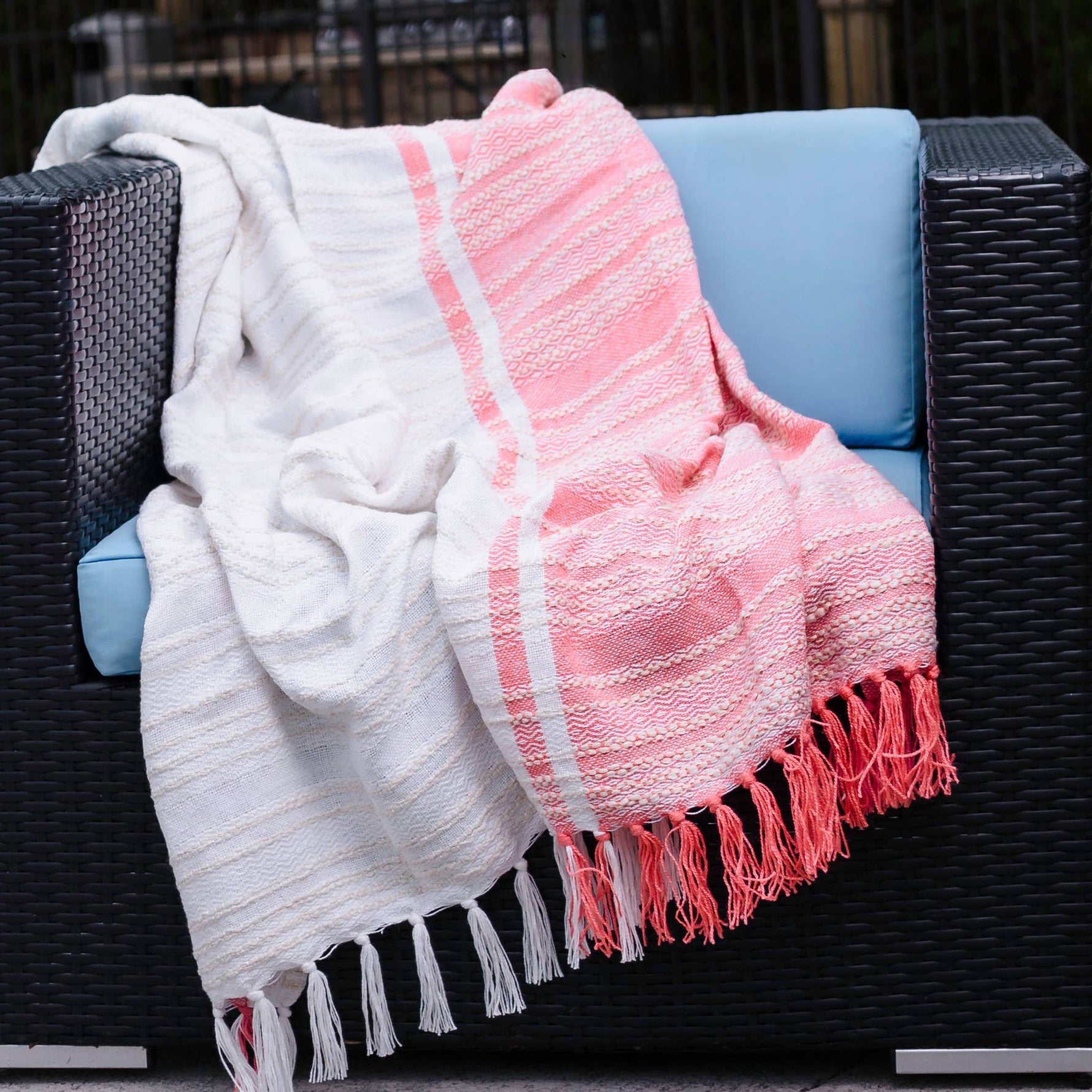 Genevieve 50x70" Indoor/Outdoor Recycled Woven Throw Blanket: Blue
