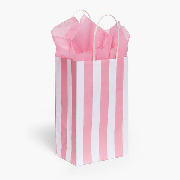 Pink Cabana Stripe Paper Gift Bags: 25 Pack / Rose 5.25x3.25x8.5"