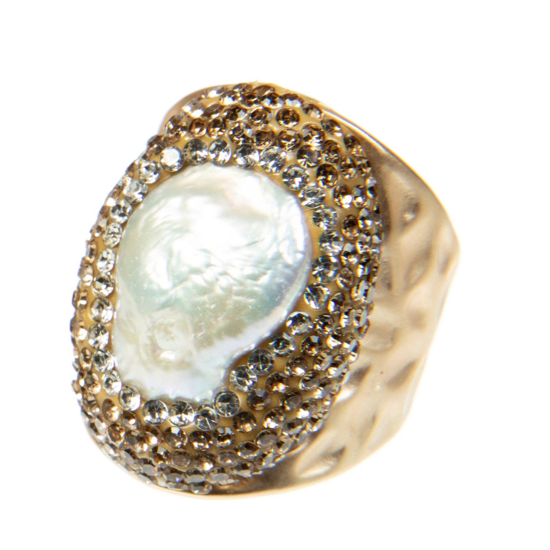 Irregular Fresh Water Pearl Rhinestone Pavė Cocktail Ring: Black
