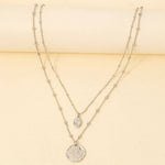 Coin And Oval Cz Charm Layered Chain Necklace