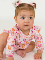 Baby Girls Spirit Squad Football Knit Long Sleeve Flutter Bubble Romper: Pink / 6-12m
