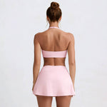 Women's Tennis Set:Halterneck Tank Top And Cross-Waist Skirt: Pink / M
