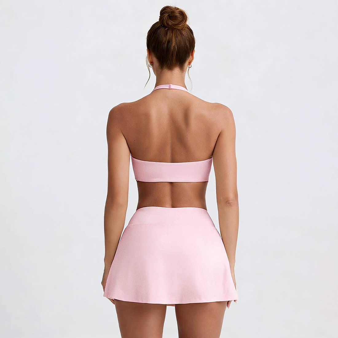 Women's Tennis Set:Halterneck Tank Top And Cross-Waist Skirt: Pink / S