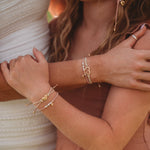 "Mother / Daughter" Pink with Pearls and Gold Hearts Shareable Hair Tie Bracelets
