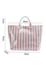 Glossy Striped Large Tote Bag: Green Pink Stripe