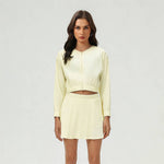 Women's Summer Set:Cropped Full Zipper Jacket And Skirt: Yellow / 6