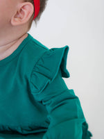 Baby Girls Emerald Green Knit Long Sleeve Flutter Bubble Romper: Green / 18-24m