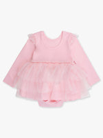 Baby Girls Pink Flutter Tulle Long Sleeve Twirl Romper: Pink / 12-18m