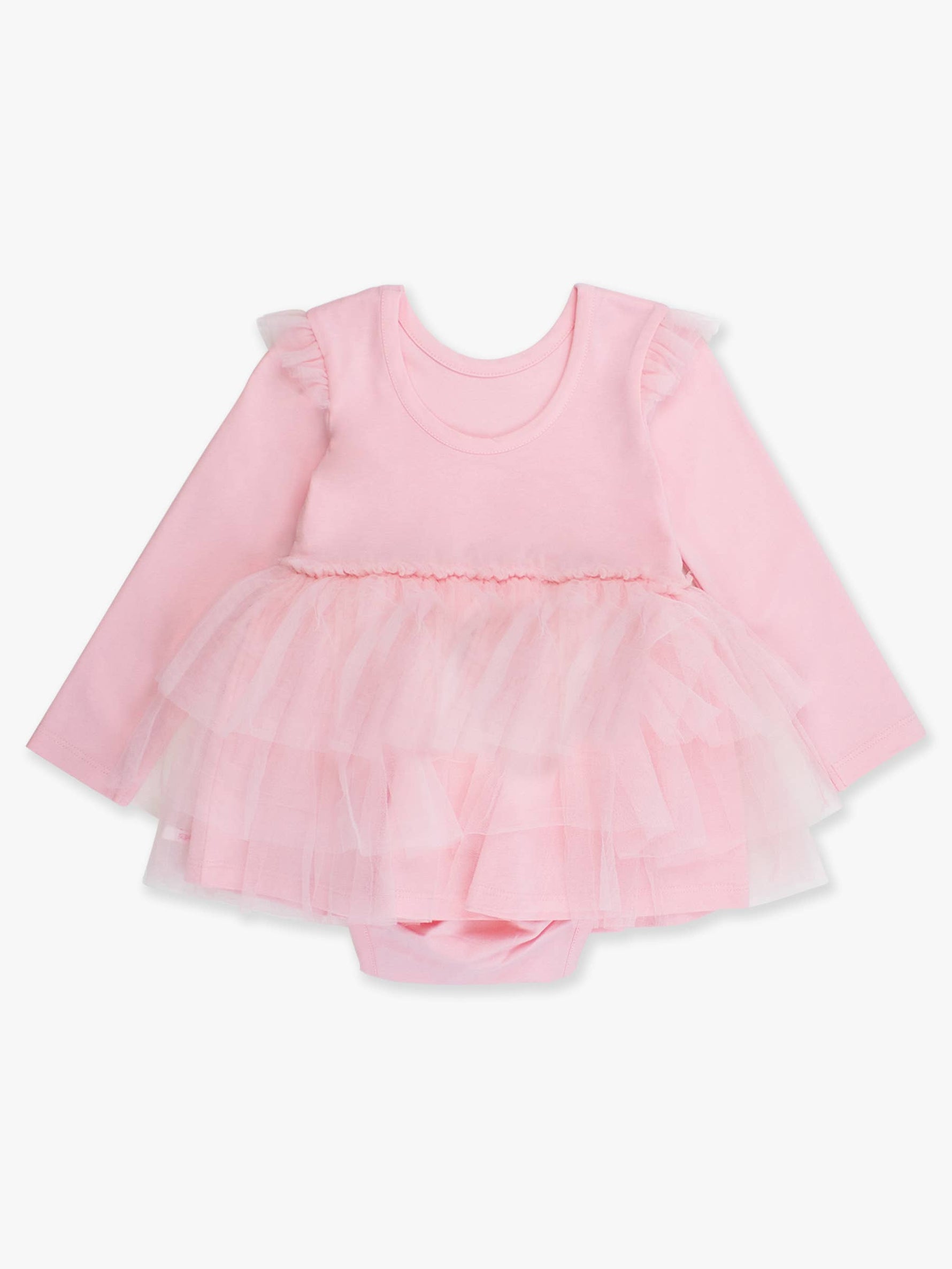 Baby Girls Pink Flutter Tulle Long Sleeve Twirl Romper: Pink / 18-24m