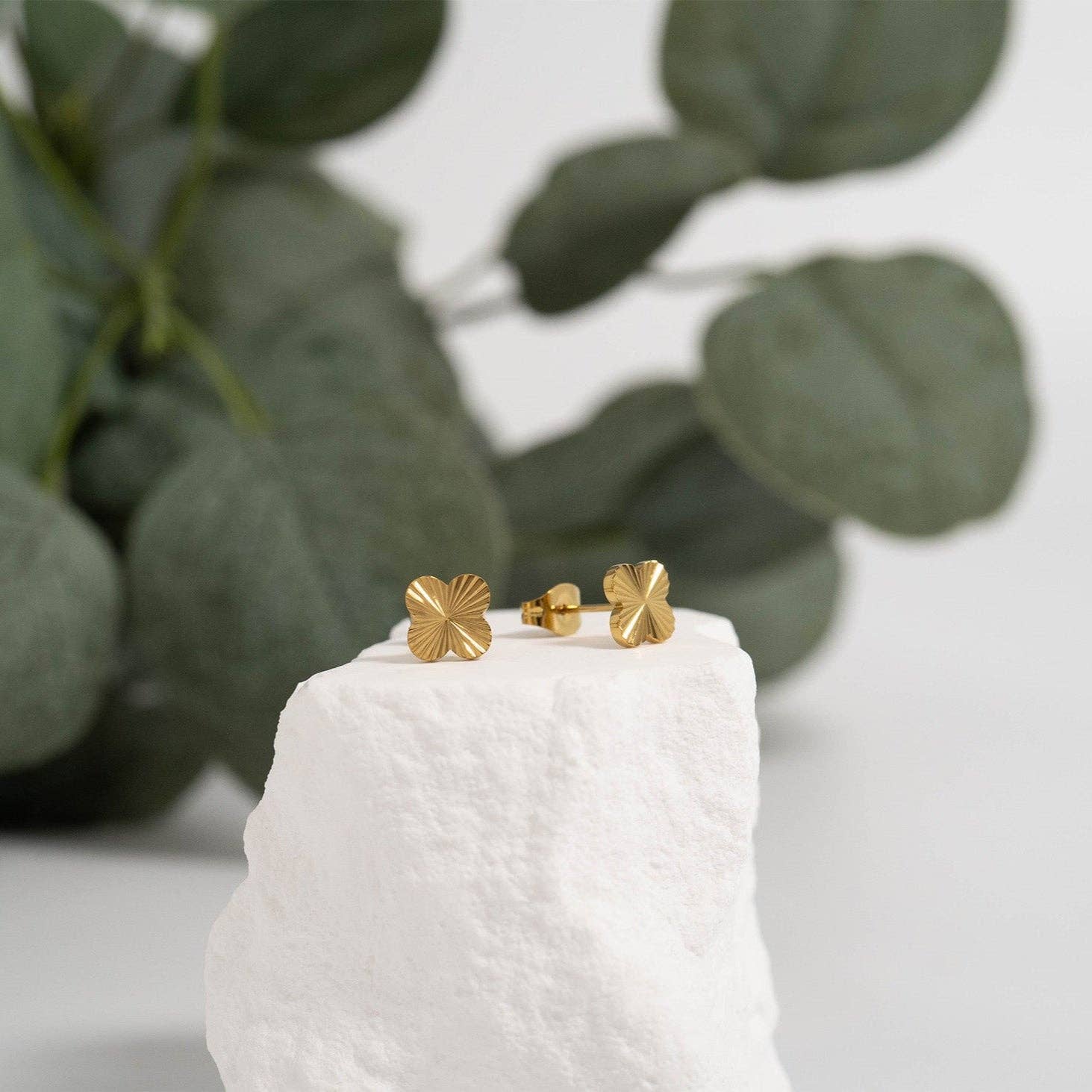 18K Gold PVD Stainless Steel Clover Stud Earrings