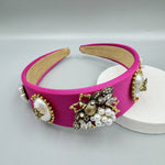 Baroque Pearl Bee Headband: Rose Red