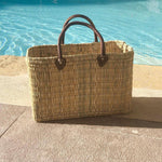 Reed Storage baskets - leather handles Beach Basket: Brown / Short Handle / Large