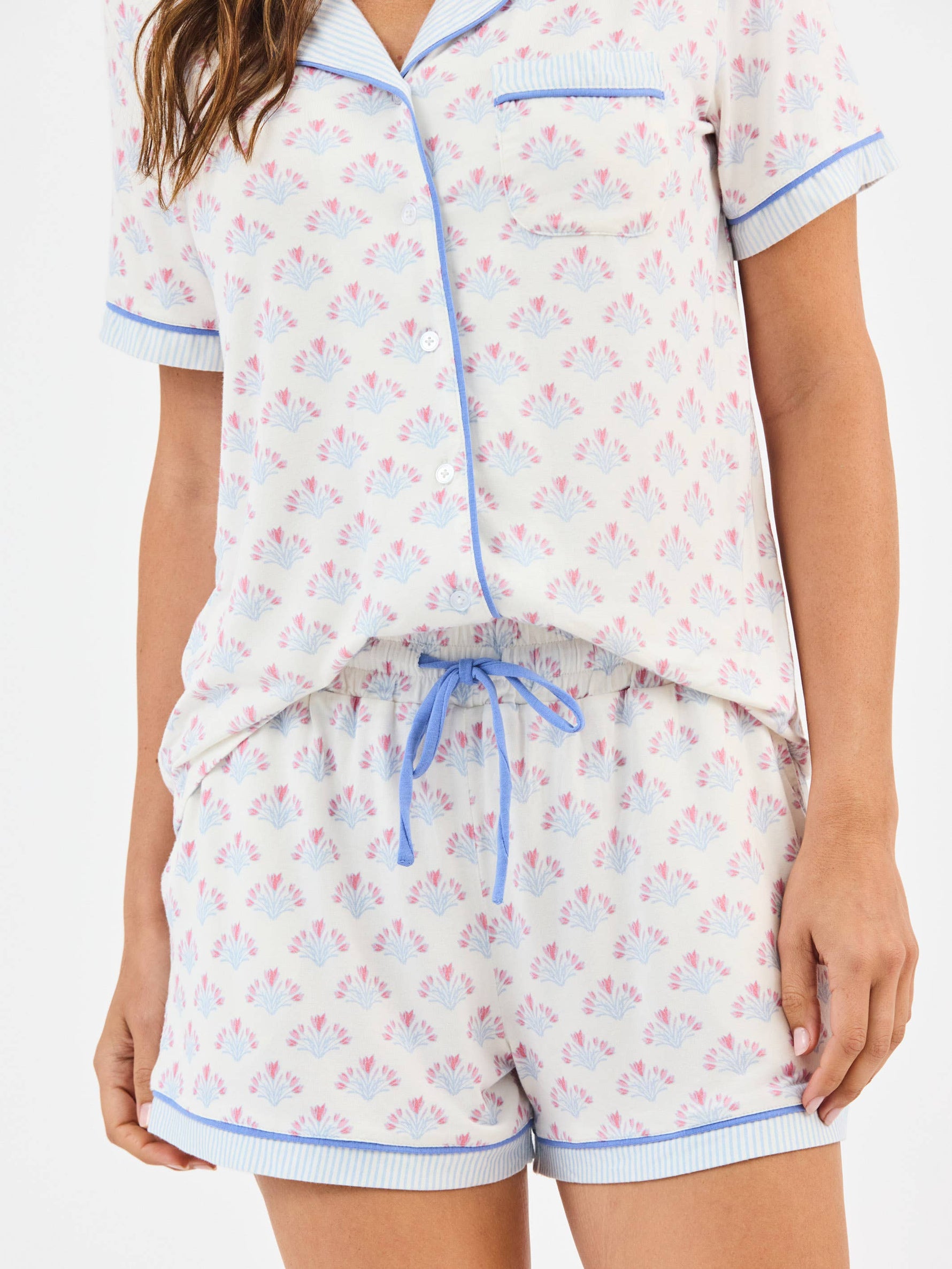 Women's Charlotte Pajama Shorts Set | Belle Blooms White: XS
