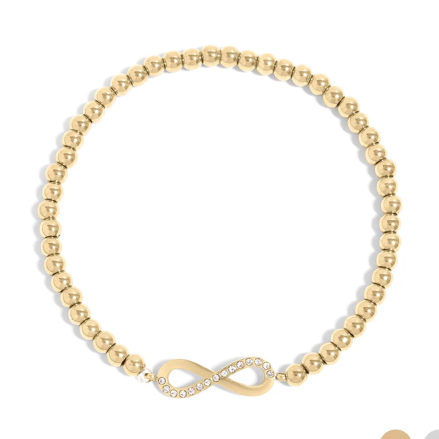 18K Gold Pvd Stainless Steel Stone Infinity Sign Metal Beaded Stretch Bracelet