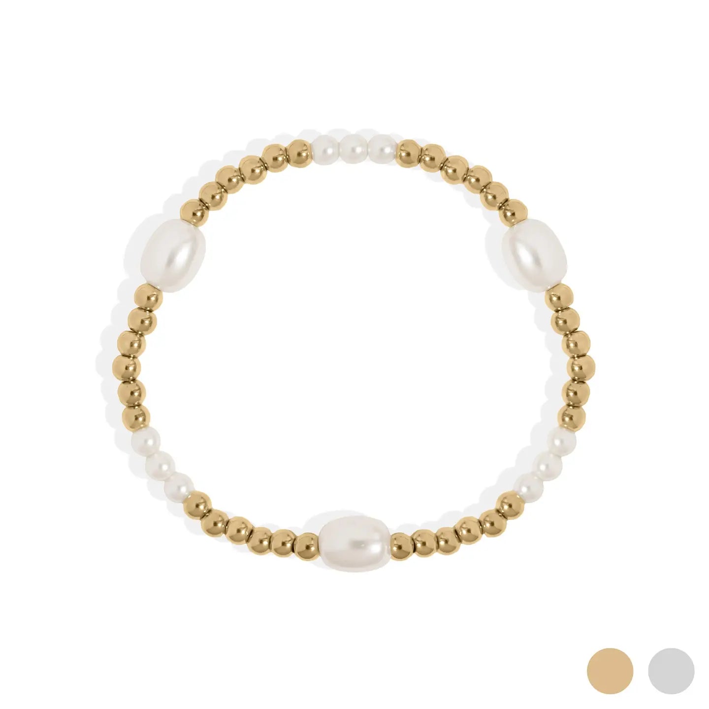18K Gold Pvd 8mm Kiska Glass Pearl Stretch Bracelet