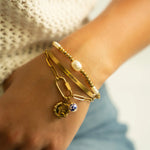 18K Gold Pvd 8mm Kiska Glass Pearl Stretch Bracelet