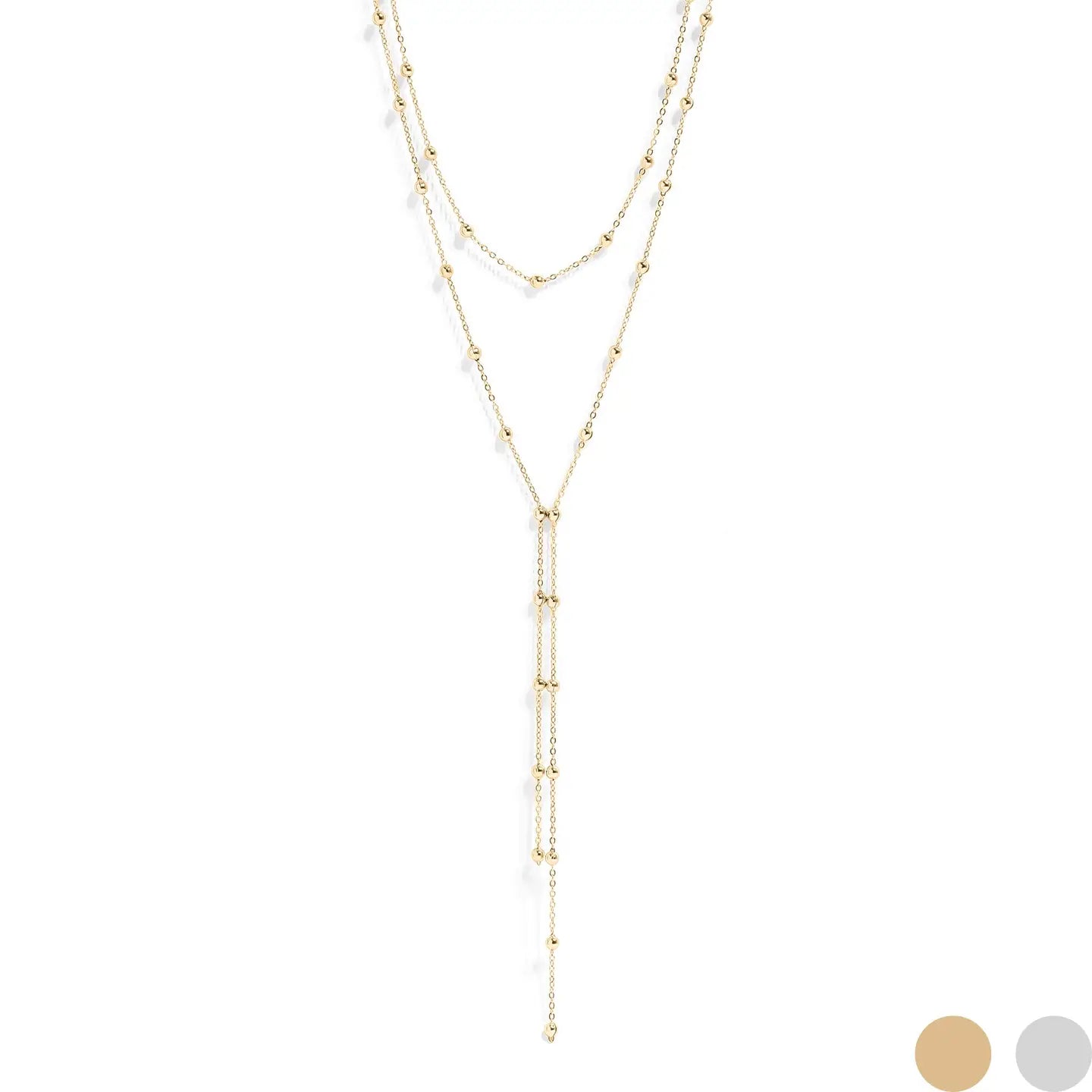 18K Gold Pvd Stainless Steel Satellite Layered Lariat Necklace